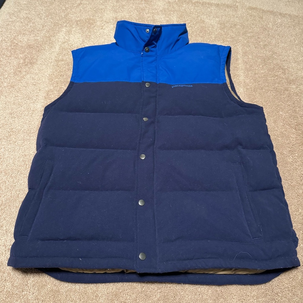 Patagonia Men’s puffy down vest size large blue/navy